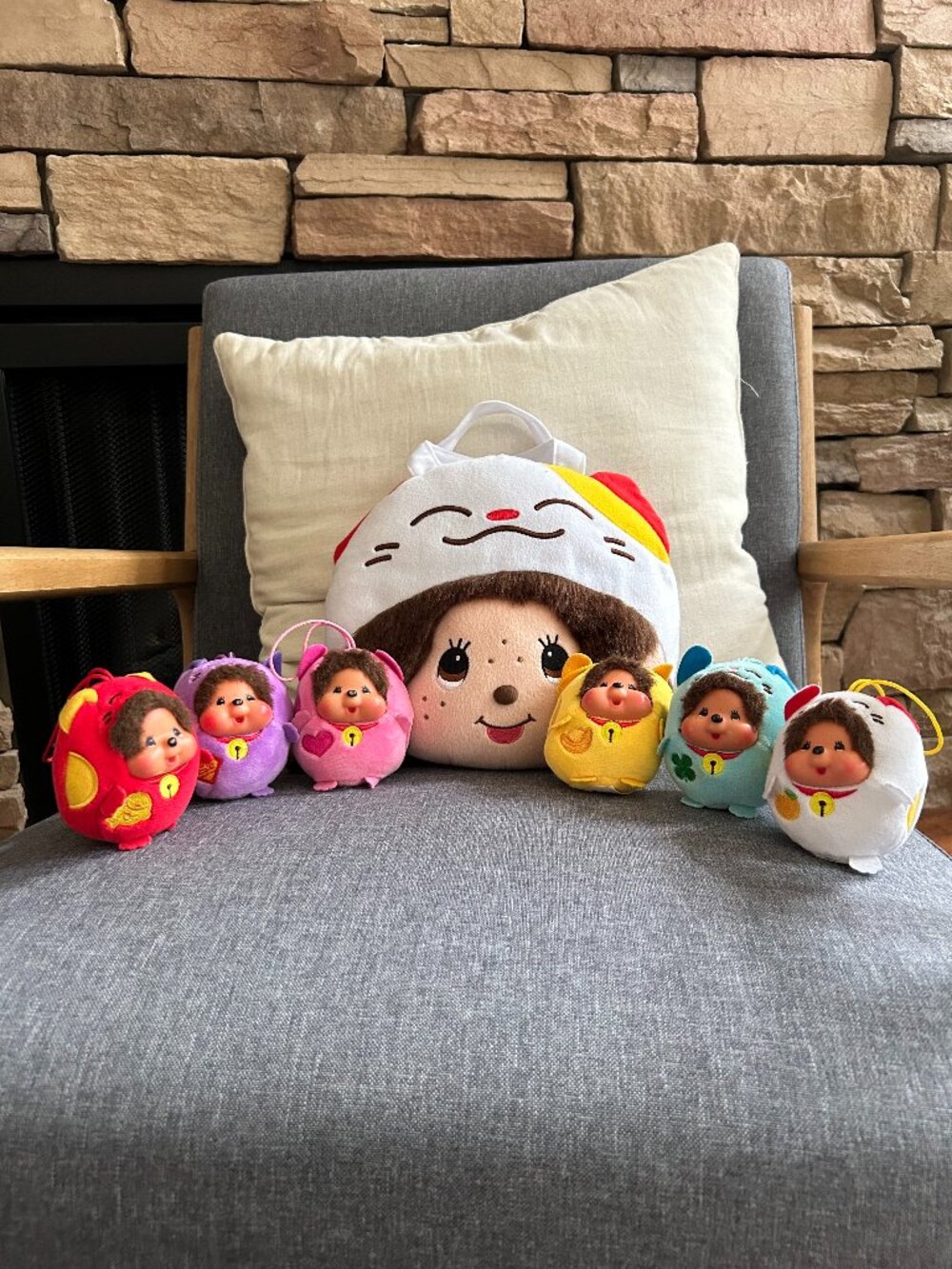 RARE Complete 2016 McDonald's Hong Kong Monchhichi Plush Set (6 Ornaments + Bag)